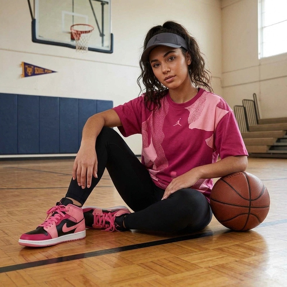 Nike Air Jordan 1 Mid GS Fierce Pink Black White Sneakers 555112-602 Size 5.5Y